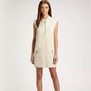 Theory Emoran Cream Tweed & Leather Shift Dress 6